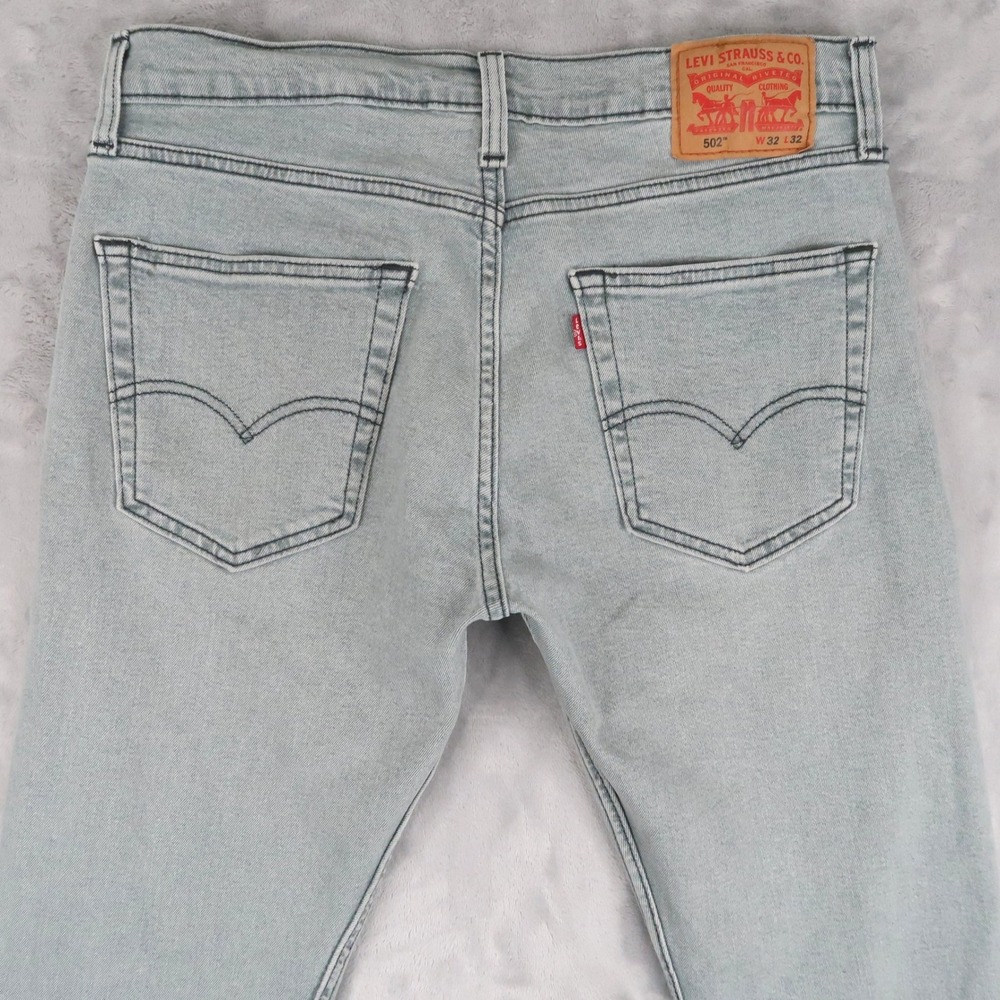 Levi Jeans Men 32x32 Fit 32x30 Blue Gray 502 Tapered Light Stone Wash 29507-0553